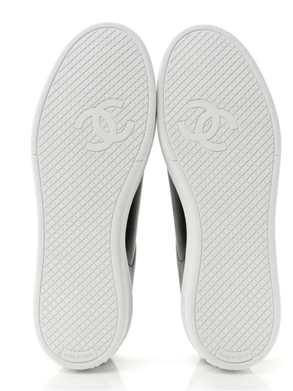 CHANEL Black Leather Low-Top Sneaker with White Sole
